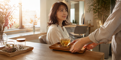 午後3時以後はノンカフェインのハーブティーで